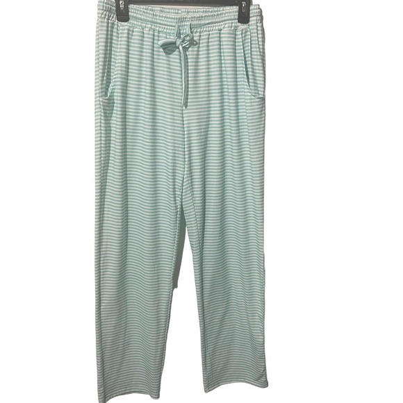 Selene Buttery Soft Turquoise & White Striped Pajama Pants w/Pockets - Picture 2 of 8
